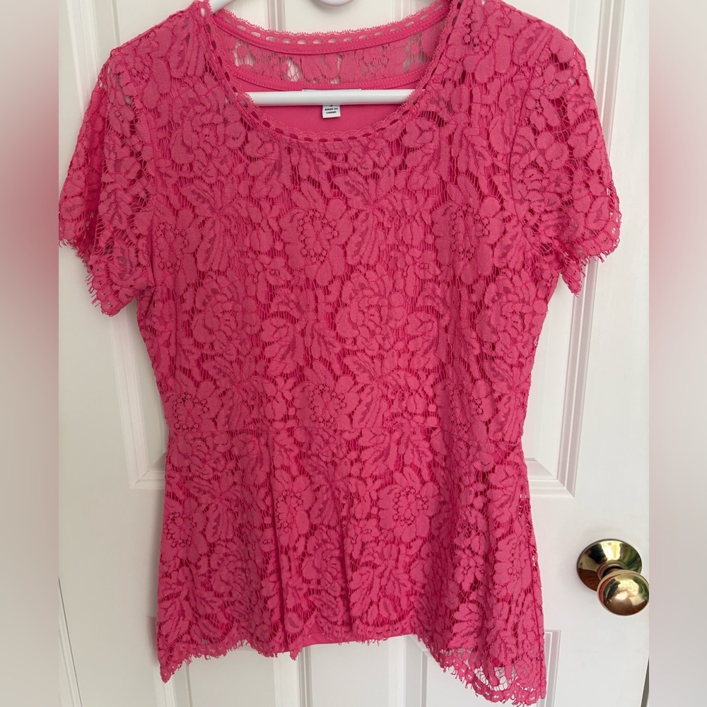 Isaac Mizrahi Vibrant Pink Lace Blouse